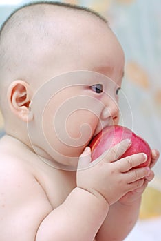 Cute baby eat apple