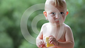 Cute Baby Eating Bread