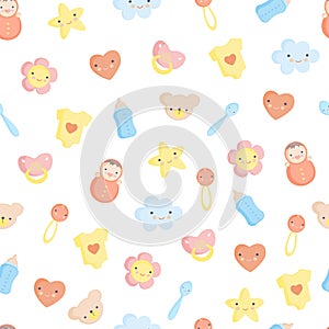 Cute Baby elements Vector seamless pattern