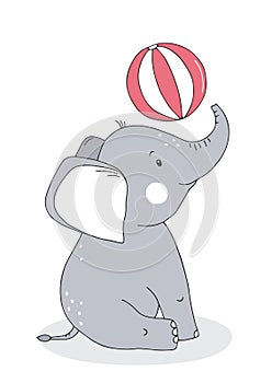 Cute baby elephant with balloon.