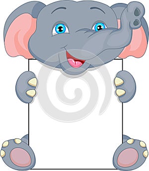 Cute baby elephant cartoon and blank sign