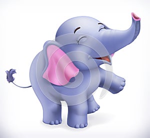 Cute baby elephant, cartoon character. 3d vector icon