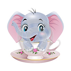 Cute baby elephant cartoon sitting in the cup