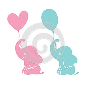 Cute Baby Elephant Holding Balloons Silhouette
