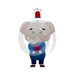 Cute baby elephant suffering from stomachache in cartoon style, animal patient
