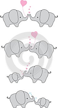 Cute baby elephants with hearts and balloons