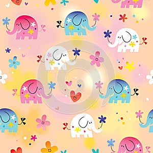 Cute baby elephants seamless pattern