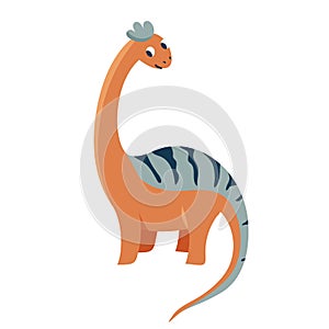 Cute baby flirt dinosaur diplodocus isolated on white background. Kid character dino monster for cool nursery prints