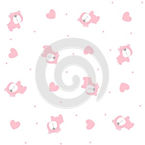 Cute baby girl bear seamless pattern with hearts