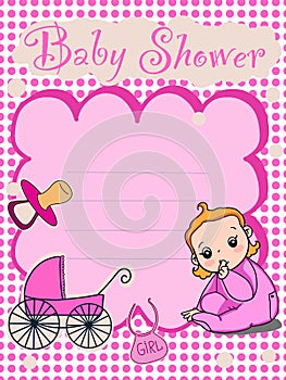 Cute baby girl or boy baby shower card invent illustration