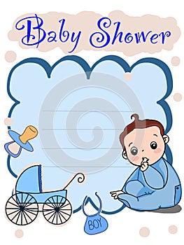 Cute baby girl or boy baby shower card invent illustration