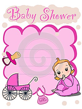 Cute baby girl or boy baby shower card invent illustration