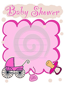 Cute baby girl or boy baby shower card invent illustration