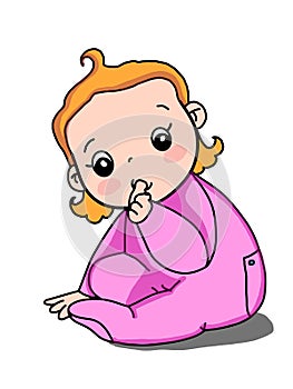 Cute baby girl  or boy cartoon characters thumb sucking