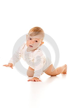 Cute baby girl crawling