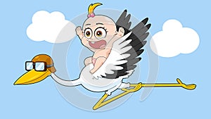 Cute Baby Girl Flying On Top Of A Stork Cartoon Characters