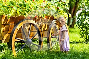 Cute baby girl playing in a garden