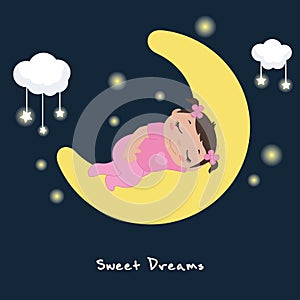 Cute baby girl sleeping on a cloud