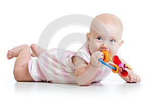 Cute baby girl with teether toy