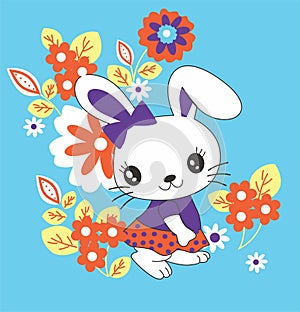 cute baby girls bunny with flower print vector art