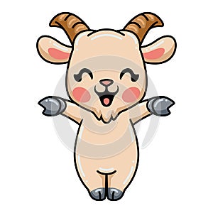 Cute baby goat cartoon raising hands