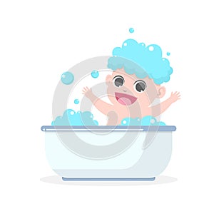 Cute baby having bath