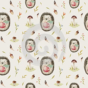 Cute baby hedgehog animal seamless pattern for kindergarten