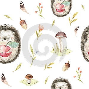 Cute baby hedgehog animal seamless pattern for kindergarten, nu