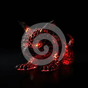 Cute Baby Hellhound Shape In Red Fire On Black Background. Generative AI