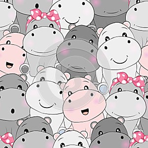 Cute baby hippo seamless pattern