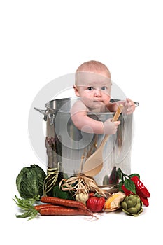 Cute Baby Infant Boy in a Chef Pot Prop