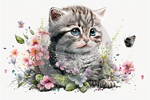 Cute Baby Kitten kawaii cute big eye isolate on white background