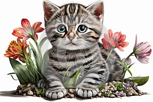 Cute Baby Kitten kawaii cute big eye isolate on white background