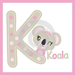Cute baby koala besides K alphabet vector cartoon
