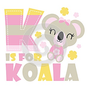 Cute baby koala with K colorful alphabet cartoon