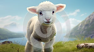Cute Baby Lamb Standing By The Lake - Rendered In Cinema4d photo