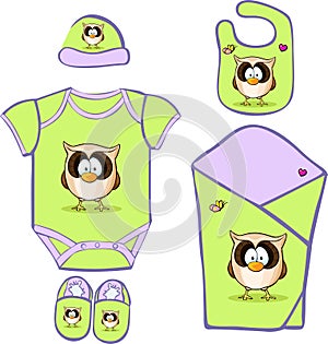 Cute Baby Layette with cute owl - vector photo