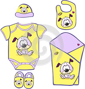 Cute Baby Layette with cute puppy - vector photo