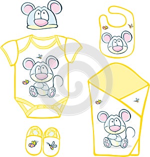 Cute Baby Layette with mouse and butterfly photo