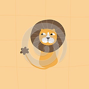 Cute baby lion with funny eyes. Safari animals vector illustration.
