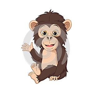 Cute baby monkey cartoon waving hand