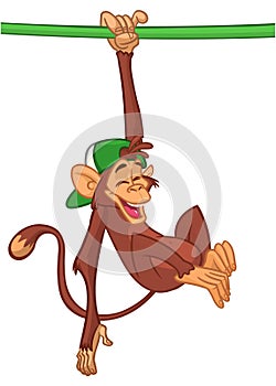 Cartoon funny monkey chimpanzee. Vector illustration isolated on white