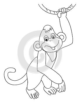 Cute Baby Monkey Holding the Rope. Colouring Monkey. Vector Baby Monkey