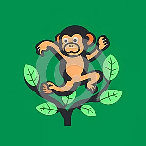 Cute baby monkey on a tree, generative AI.
