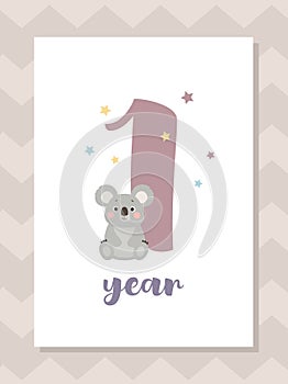 Cute baby month anniversary card with koala