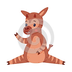 Cute baby okapi sitting on ground. Funny wild African animal character cartoon vector illustration