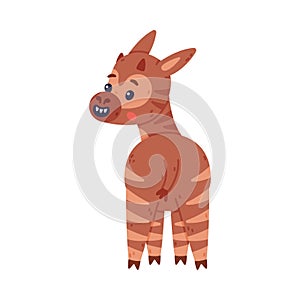 Cute baby okapi, view from behind. Funny wild African animal character cartoon vector illustration