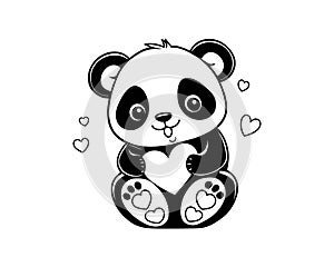 cute baby panda holding a heart vector illustration, valentine t shirt, couple gift, love panda heart