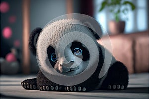 Cute Baby panda with two blue eyes, 3d render, super realistic photo