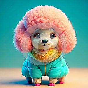 a cute baby pappy dog wearing coat full